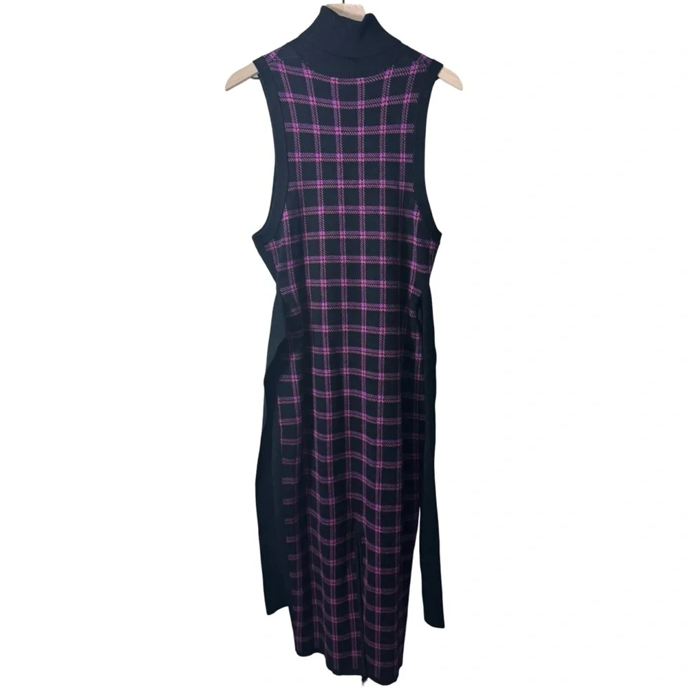 Toccin Peggy Sleeveless Plaid Knit Midi Dress Tie Waist XL Purple Multi